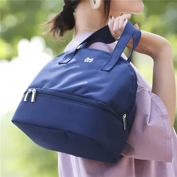 Двухслойные водонепроницаемые холщовые сумки для ланча для женщин, портативная высококачественная однотонная сумка-тоут, теплоизоляционная сумка-ланч-бокс  10
