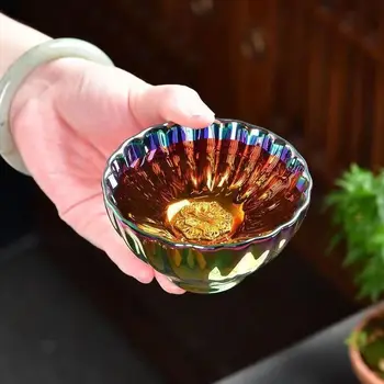 Моделирование уникальной Красочной позолоченной чайной чашки Jianzhan из золота, Чайной чашки из китайского Фарфора Высшего сорта, керамического чайного сервиза Puer cup set  0