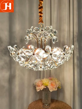 Французский светильник из чистой меди, роскошная люстра dream crystal flowers, украшение дома, спальня, столовая, гостиная, гардеробная, подвесной светильник  5
