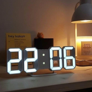 Скандинавские 3D Цифровые настенные часы Люминесцентные Настольные часы Светодиодный ночник Будильник Цифровые часы Отображение времени И даты Современный офис Домашний декор  5