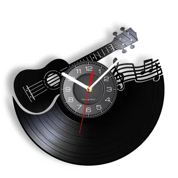 Гитара Виниловая пластинка Настенные часы 3D музыкальный инструмент Партитура Настенные часы со светодиодной подсветкой Подарок в стиле рок-н-ролл  5