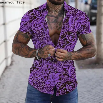 Рубашки с геометрическими цветами, гавайская графика, пуговицы для рубашек, Короткий рукав, Тонкая уличная одежда, Пляжная повседневная мужская одежда  5