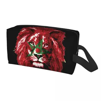 Дорожная сумка для туалетных принадлежностей с изображением Льва, Марокканского флага, Модный косметический органайзер для макияжа для женщин, чехол для хранения косметики  5
