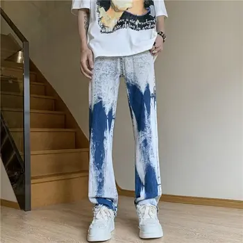 2023 Новая мода Tie Dye, Мешковатые мужские джинсовые брюки в стиле ретро, выстиранные, Y2K, прямые винтажные джинсовые брюки в стиле хип-хоп, Vetement Homme  4