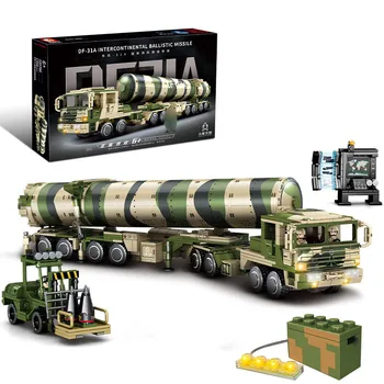 Военное оружие, легкая модель танка с баллистической ракетой DF-31, Кирпичи, Строительные блоки, Игрушки для детей, мальчиков, Подарки для детей 1354 шт.  1