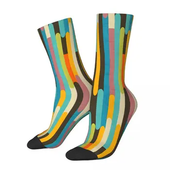 Ретро-цветной рисунок квадратных носков, мужские и женские зимние чулки с принтом  5