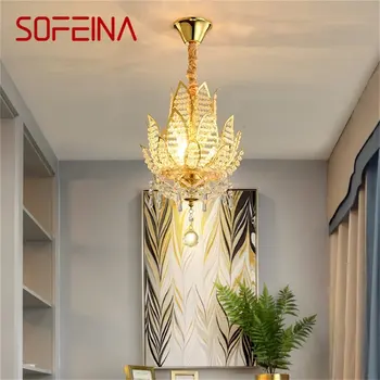 SOFEINA Золотая люстра Светильники Современный креативный подвесной светильник с кристаллами Лотоса Домашний светодиодный светильник для украшения  5