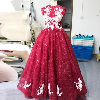 FG105/ Красные платья для церемоний для девочек, платье принцессы без рукавов для девочек, платья для вечеринок для причастия  5