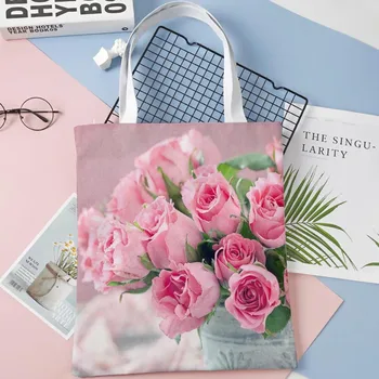 Холщовая сумка с розовыми розами 30x35 см, школьная женская сумка в стиле харадзюку, повседневная винтажная сумка в стиле Панк большой емкости, 11-4  10
