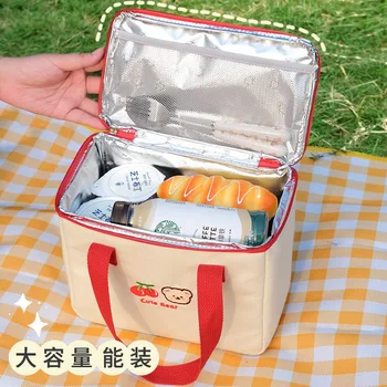 Студенческая изоляционная сумка для ланча, Холщовая сумка-холодильник для девочек, Термос для еды из алюминиевой фольги, Контейнер для семейного школьного пикника  4