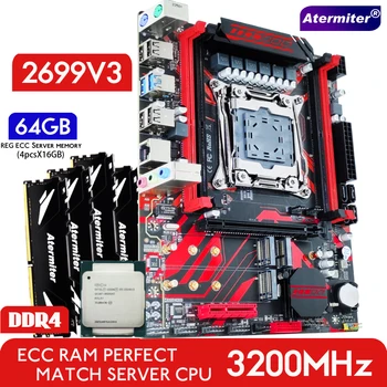 Комплект материнской платы Atermiter X99 с процессором Xeon E5 2699 V3 CPU LGA 2011-3 DDR4 64 ГБ 4X16 ГБ оперативной памяти 3200 МГц REG ECC RAM  10