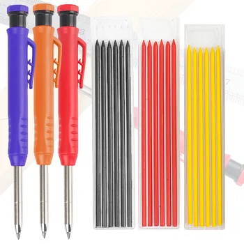 Твердый плотницкий карандаш 6 сменных грифелей Встроенная точилка Инструмент для разметки Механических карандашей с глубокими отверстиями для деревообработки  10
