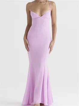Длинное платье в стиле ретро CHRONSTYLE Slim Fit для женщин, облегающее платье без рукавов с V-образным вырезом и открытой спиной, вечернее платье для клуба, летнее платье Vestidos  4