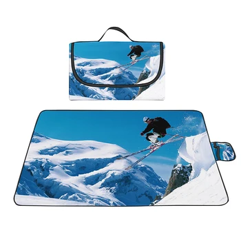 Зимние одеяла для пикника в лыжных горах на открытом воздухе, Портативный складной пляжный коврик, Одеяла для пикника для кемпинга, Мокрой травы, парка с семьей  10