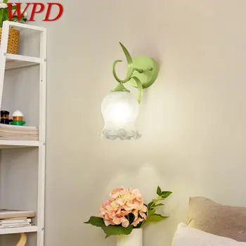 WPD Современный интерьерный настенный светильник LED креативный цветочный дизайн бра из зеленого стекла для домашнего декора прикроватной тумбочки в спальне  4