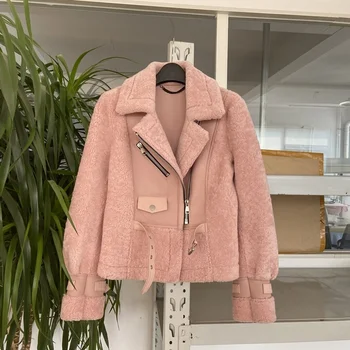 куртка из натурального меха подлинного качества 2023 года выпуска.розовое пальто из овечьей кожи.качественная натуральная овчина с ворсом  5