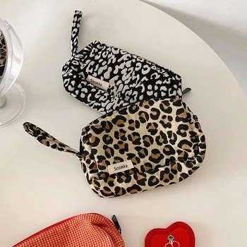 Модная женская леопардовая косметичка 1ШТ Большая косметичка для путешествий Косметический органайзер для макияжа Сумка для туалетных принадлежностей с сумкой на запястье  5