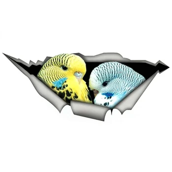 Etie 13 см x 5,5 см Желтые и синие птицы-волнистые попугайчики Наклейка на автомобиль Порванная металлическая наклейка JDM Окно Декор бампера автомобиля Графика мотоцикла  5