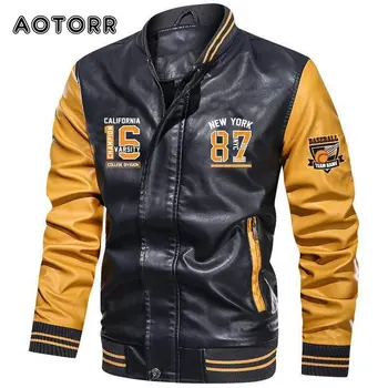 Бейсбольная кожаная куртка, мужская флисовая куртка с вышивкой, модные мужские куртки Pilot Moto Bomber из искусственной кожи, Брендовая одежда для колледжа, Большие размеры  10