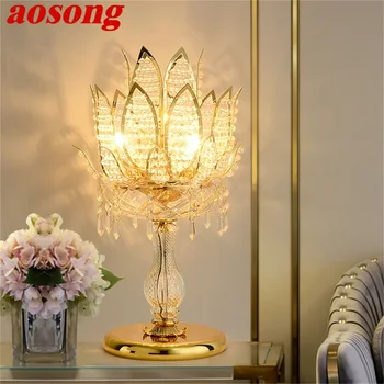 AOSONG Роскошные Золотые настольные лампы Современный светодиодный креативный хрустальный настольный светильник Lotus для украшения дома, спальни  5