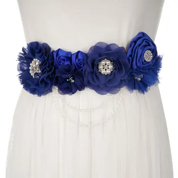 Свадебный пояс королевского синего цвета ручной работы с жемчугом, свадебный пояс для свадебного платья 2023  5