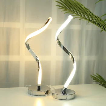 Белый теплый свет для чтения в гостиной, современный спиральный светодиодный настольный светильник, Акриловая металлическая прикроватная декоративная лампа для освещения  4