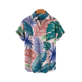 2023 Новая Гавайская мода Тропический Очень Крупный Геометрический принт С коротким рукавом Летний Пляжный отдых Повседневная однобортная рубашка  4