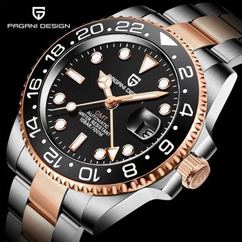 Новые мужские механические наручные часы PAGANI DESIGN, модные автоматические часы из сапфирового стекла, 100-метровые водонепроницаемые часы GMT из нержавеющей стали  5