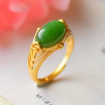 Натуральная хотанская яшма, открывающееся регулируемое кольцо в китайском стиле ретро, уникальный шарм из древнего золота, женские брендовые ювелирные изделия  10