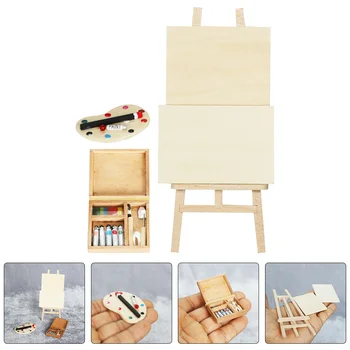 Кукольный домик художника Мини доска для рисования Комплект холстов для рисования Миниатюрная мебель аксессуары имитационный мольберт  2