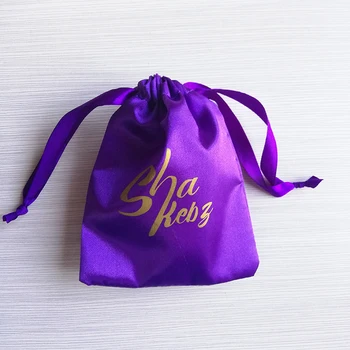500 шт./лот Роскошная атласная сумка на шнурке фиолетового цвета с моим логотипом, изготовленная на заказ с вашим логотипом, Парики для наращивания волос, Подарочные пакеты для упаковки ювелирных изделий  5