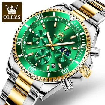 OLEVS 2870, водонепроницаемые кварцевые часы для мужчин, ремешок из нержавеющей стали, модные многофункциональные Изысканные Мужские наручные часы, светящиеся  3