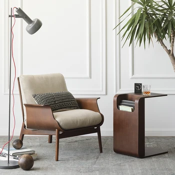 Nordic Republic Диван-кресло Из массива дерева для отдыха, цвет грецкого ореха, Роскошная Бытовая ткань для гостиной От Single Lazy Chair  4