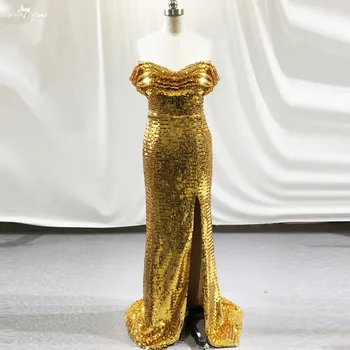 RSE944 С открытыми плечами, платья с золотыми блестками на заказ, элегантное женское платье для вечеринки, вечерние платья, платья для выпускного вечера с разрезом  4