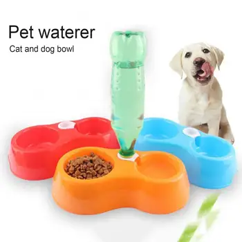 Поилка для кошек и собак, сменная бутылка для воды, двойная чаша для домашних животных двойного назначения  10