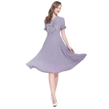 CHARMNE 2023 Новое Летнее платье с расклешенными рукавами Фиолетового цвета, темпераментное Шифоновое плиссированное платье с коротким рукавом  5