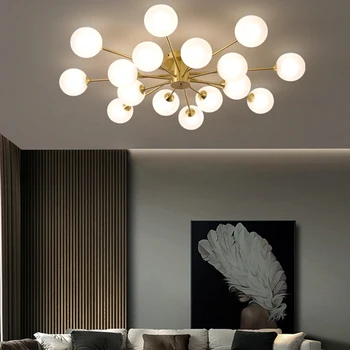 Светодиодная люстра для гостиной спальни Столовой Кухни Потолочный светильник Современные светильники из меди, золота, латуни со стеклянным шаром G9  5