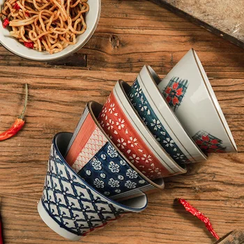 Креативная керамическая посуда В японском стиле, 5-дюймовая Миска для риса, Кухонные Принадлежности, Посуда, Обеденный набор, Керамическая Миска  4
