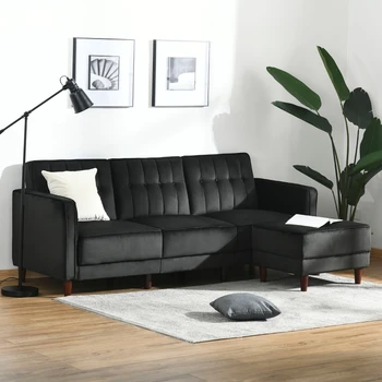 Современный диван-кровать, реверсивный секционный диван, бархатный спальный футон, подходящий для гостиных и офисов  10