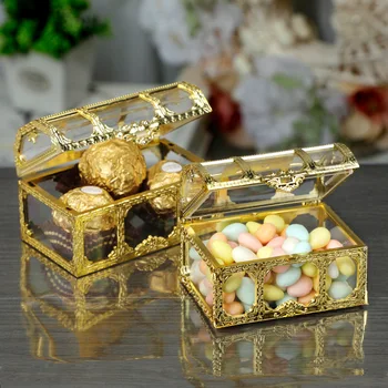 Золотой сундук с сокровищами, коробки конфет для свадьбы, Подарочная коробка, украшение для свадьбы, Рождество, День рождения, Контейнер для украшения  5