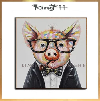Расписанные вручную абстрактные животные, очки, свинья с прекрасной картиной маслом на холсте, свинья ручной работы для украшения дома в гостиной  10