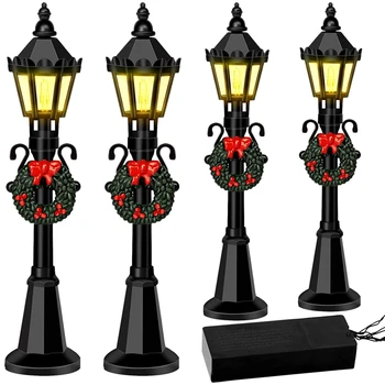 Рождественские модели мини-уличных фонарей, уличный фонарь для кукольного домика из 4 предметов, аксессуары для микроландшафтного сказочного сада  0