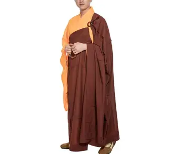 унисекс унисекс буддийский шаолиньский монах кунг-фу ЦИИ дзен мирянин ряса для медитации будда мастер халат 7 панелей благословляющие костюмы желтый  5