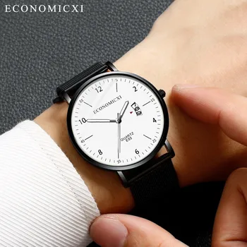 Модные мужские кварцевые часы из нержавеющей стали со светящимся маленьким циферблатом, миниатюрные женские наручные часы для мужчин  5