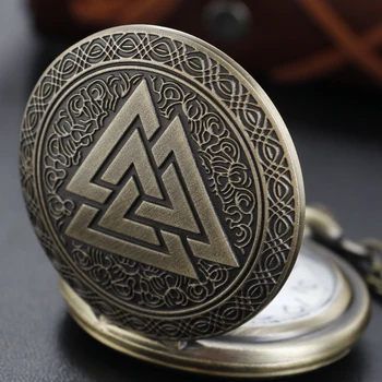 Антикварные карманные часы с таинственным символом в виде треугольника, бронзовые винтажные часы-брелки с цепочкой, лучший подарок для мужчин и женщин  0