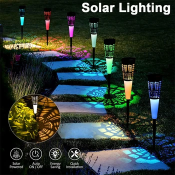 4шт светодиодных солнечных фонарей для дорожки RGB/Теплый белый Водонепроницаемый ландшафтный светильник, Садовое освещение на солнечных батареях, дорожка для двора, декор патио  5
