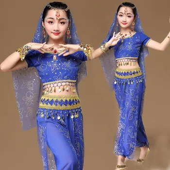 Детский костюм для танца живота в Индии, одежда для шоу команды профессиональной школы танцев, одежда для танца живота, платье для танца живота, детский костюм  4