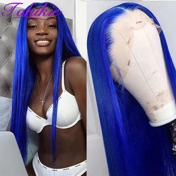 Синий парик Тахики Прямой парик на кружеве 13x1 парик на кружеве 30 дюймов парик на кружеве Бразильские парики Remy для женщин из человеческих волос  5