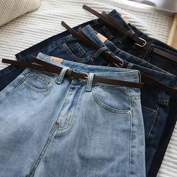 Женские шорты 2023 Новые летние Модные джинсовые шорты в корейском стиле С поясом Многоцветные Широкие брюки с высокой талией  5