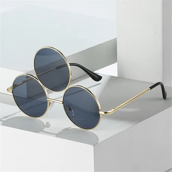 2022 Новые солнцезащитные очки Третий глаз с тремя линзами Круглые Женские Металлические Винтажные Солнцезащитные очки для мужчин Модные очки оттенков UV400  4